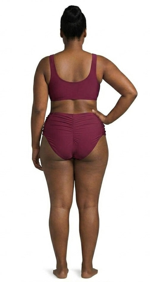 Becca ETC Plus Size Womans Solid Color Code Ruched Hipster Bikini Bottom