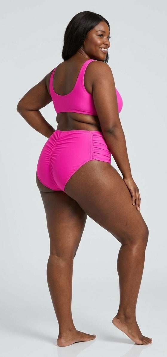 Becca ETC Plus Size Womans Solid Color Code Ruched Hipster Bikini Bottom