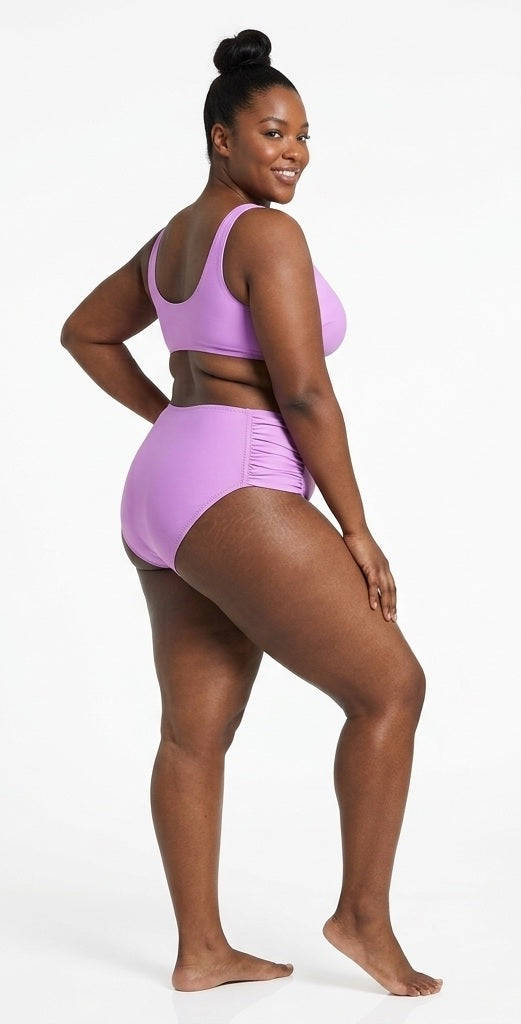 Becca ETC Plus Size Womans Solid Color Code Ruched Hipster Bikini Bottom