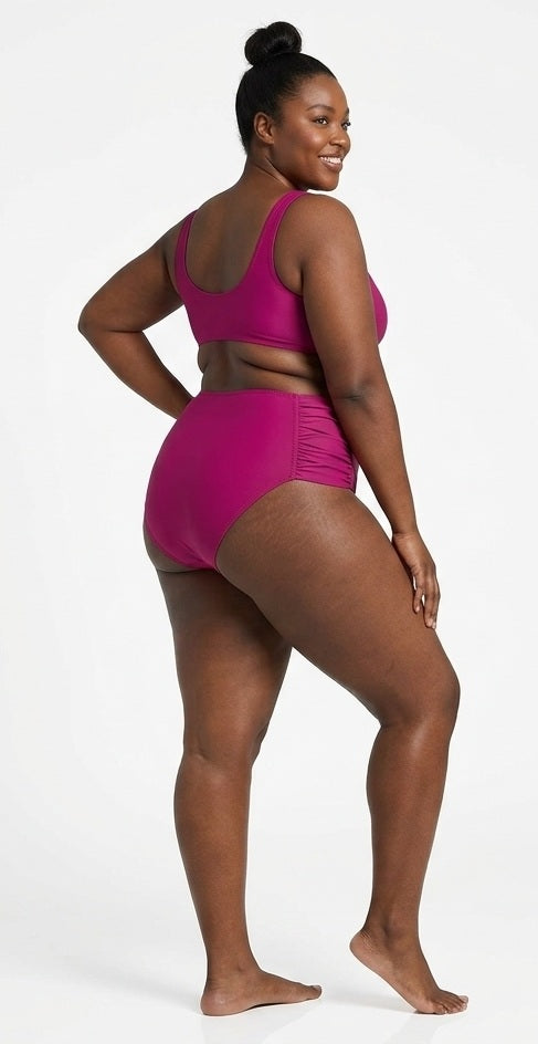 Becca ETC Plus Size Womans Solid Color Code Ruched Hipster Bikini Bottom