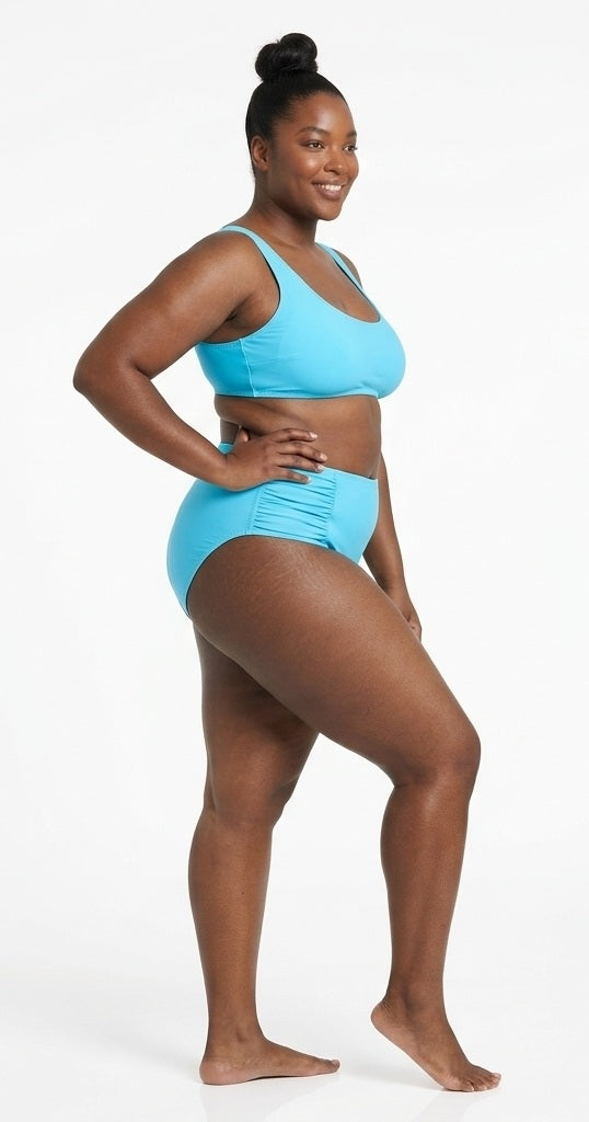 Becca ETC Plus Size Womans Solid Color Code Ruched Hipster Bikini Bottom