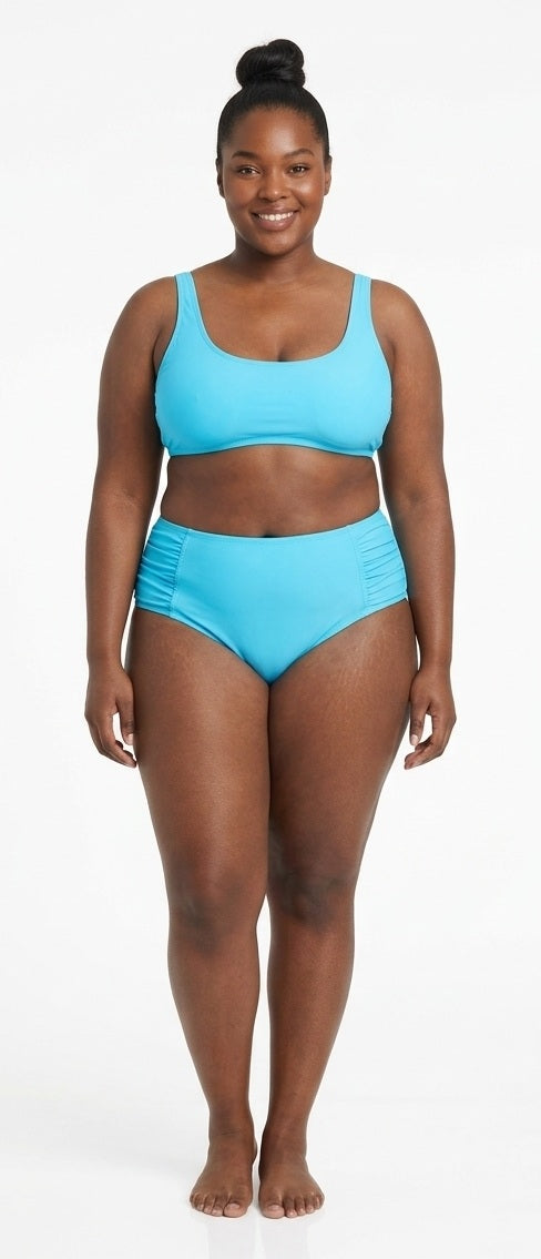Becca ETC Plus Size Womans Solid Color Code Ruched Hipster Bikini Bottom