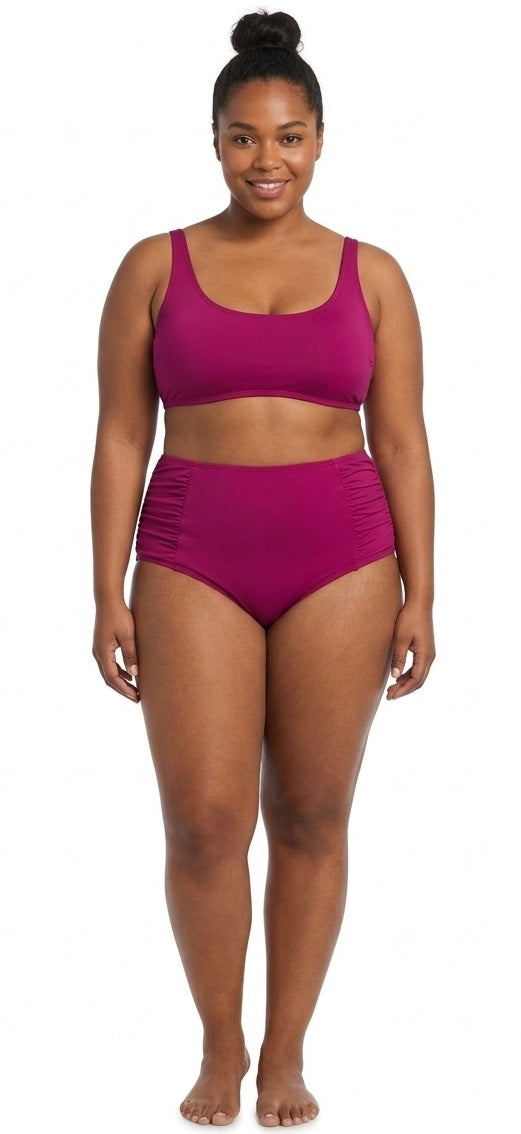 Becca ETC Plus Size Womans Solid Color Code Ruched Hipster Bikini Bottom