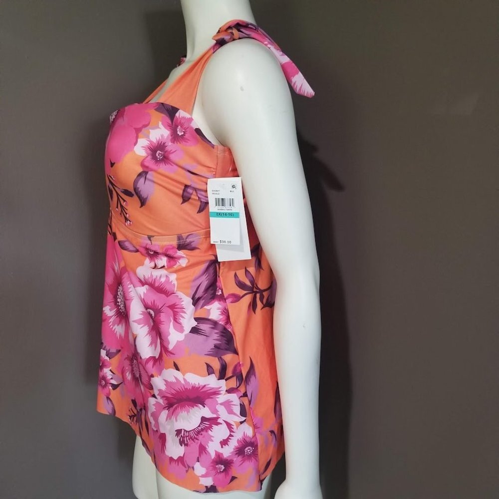 Becca ETC In Full Bloom Plus Size Women's Tie-Shoulder Tankini Top