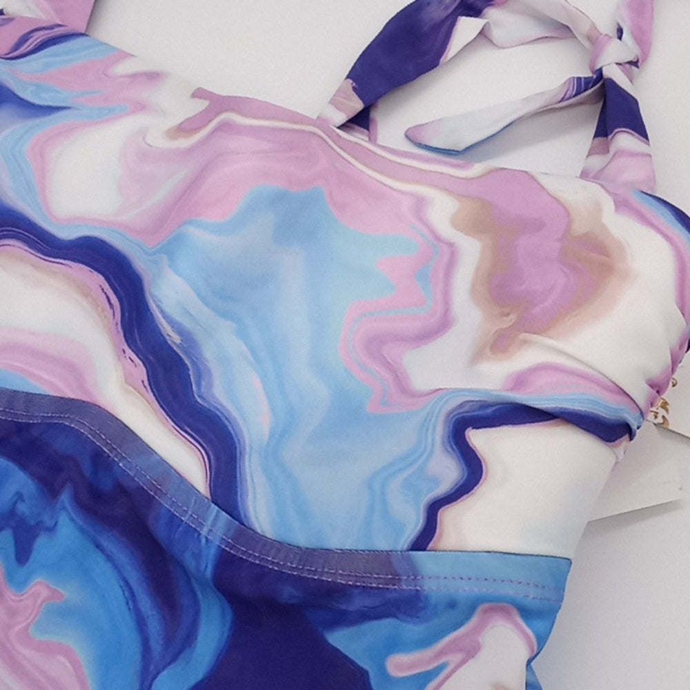 Becca ETC Blue Agate Print Plus Size Women's Tankini Top