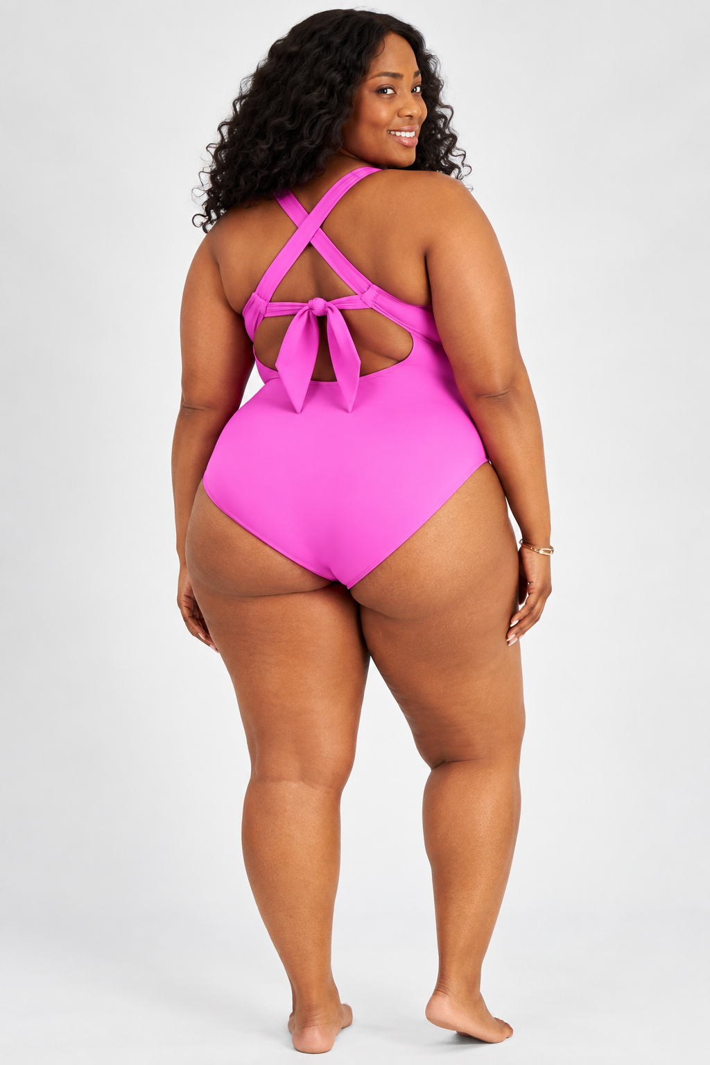 Model back view matching flat lay