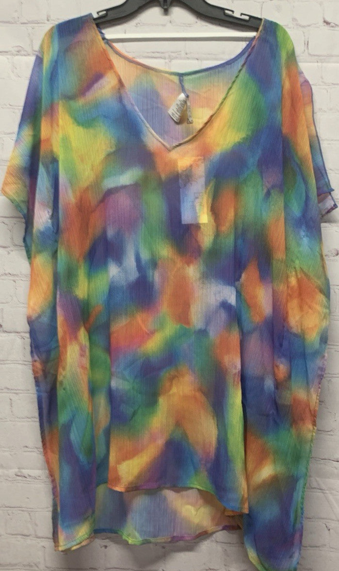 Becca ETC Plus Size Women's Paper Mache Print Mesh Tunic Coverup